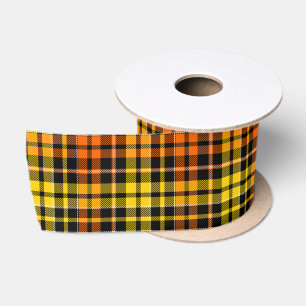 Ruban En Satin Motif carreaux tartan noir jaune orange