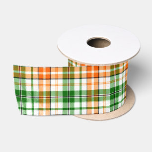 Ruban En Satin Motif carreaux tartan vert orange blanc 