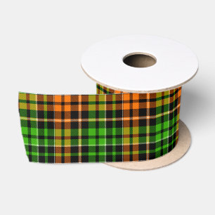 Ruban En Satin Motif carreaux tartan vert orange noir