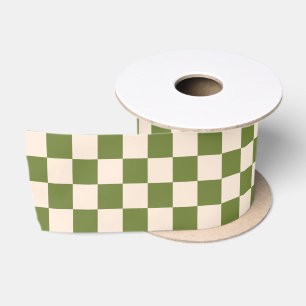 Ruban En Satin Motif Carreaux Vert Olive Rétro Moderne