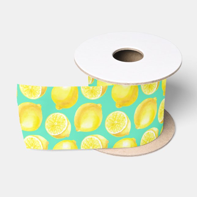 Ruban En Satin Motif citrons aquarelle (Bobine)