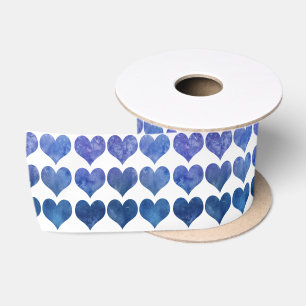 Ruban En Satin Motif Coeur Bleu