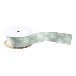 Ruban En Satin Motif Cœur Vert Blanc #D1ECD5