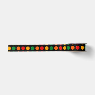 Ruban En Satin Motif coloré à points sur Noir rétro Noël