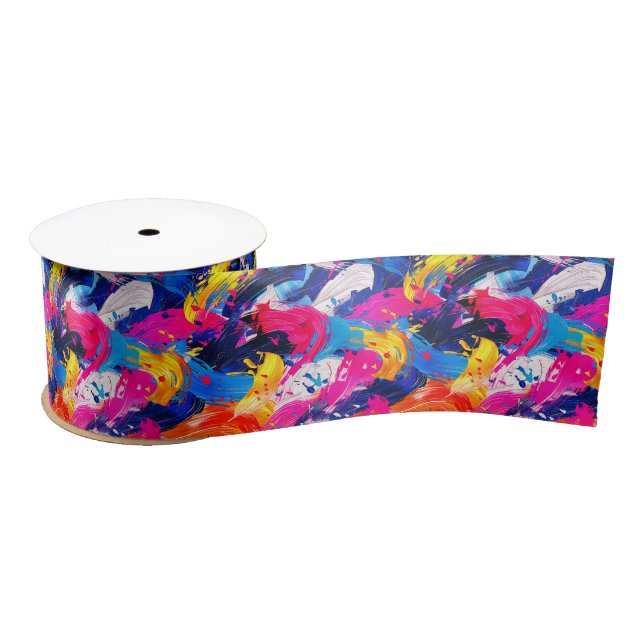 Ruban En Satin motif coups de pinceaux (Bobine)