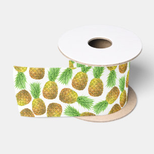 Ruban En Satin Motif d'aquarelle ananas