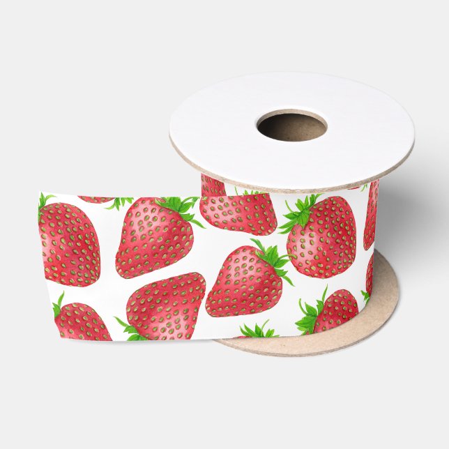 Ruban En Satin Motif d'aquarelle de fraises (Bobine)