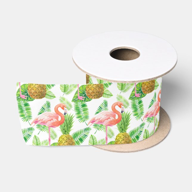 Ruban En Satin Motif d'aquarelle de jardin tropical (Bobine)