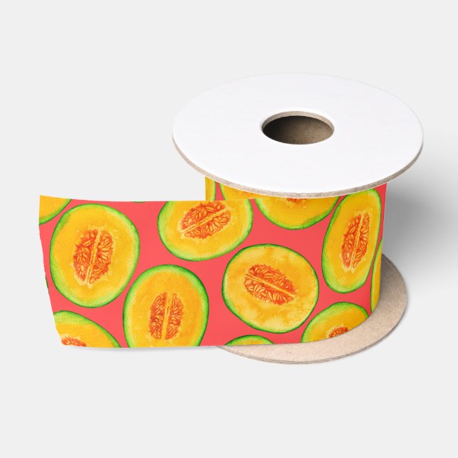 Ruban En Satin Motif d'aquarelle de tranches de melon (Bobine)