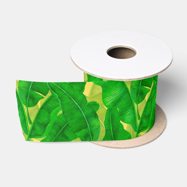 Ruban En Satin Motif d'aquarelle feuille Banana (Bobine)
