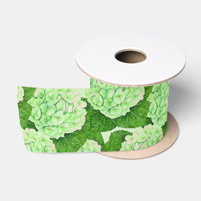 Ruban En Satin Motif d'aquarelle Hydrangea (Bobine)