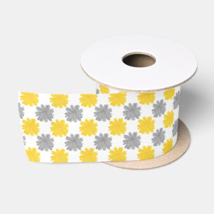 Ruban En Satin Motif d'aquarelle jaune et gris