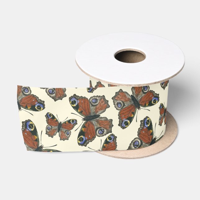 Ruban En Satin Motif d'aquarelle papillons (Bobine)