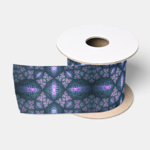 Ruban En Satin Motif d'art fractal 3D turquoise violet rose