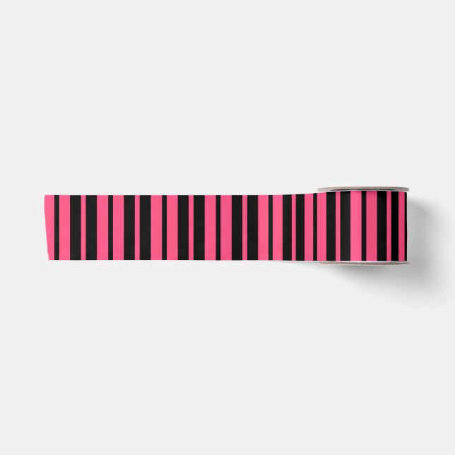 Ruban En Satin Motif de bandes verticales en noir rose (Devant)