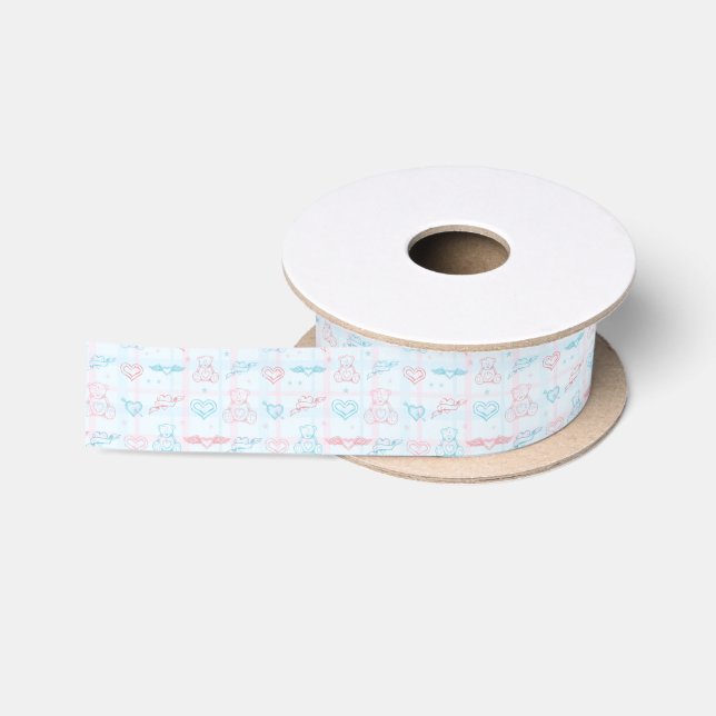 Ruban En Satin motif de bébé avec l'ours de nounours (Bobine)
