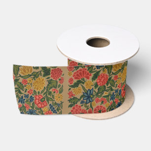 Ruban En Satin Motif de broderie florale au crewel vintage