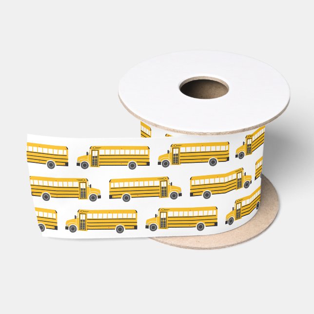 Ruban En Satin Motif de bus scolaire jaune large (Bobine)