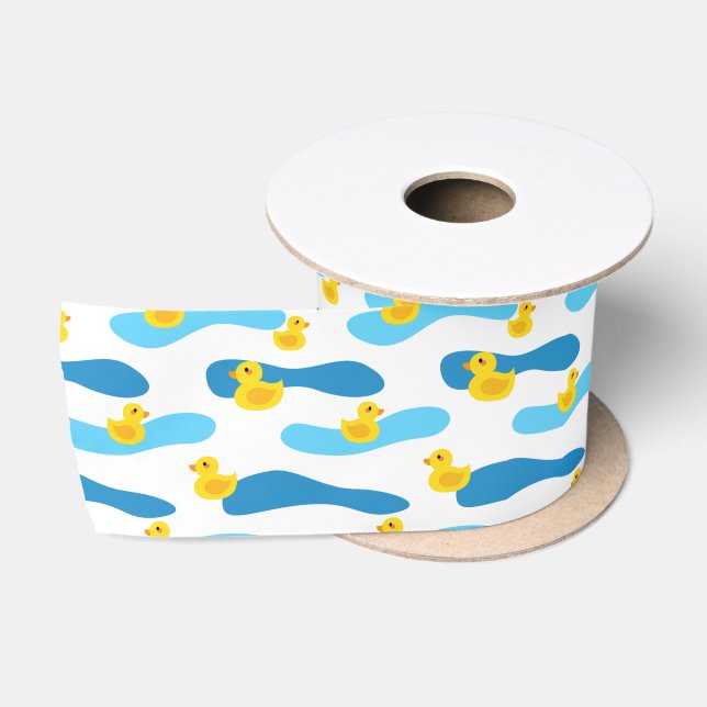 Ruban En Satin Motif de canard en caoutchouc jaune (Bobine)