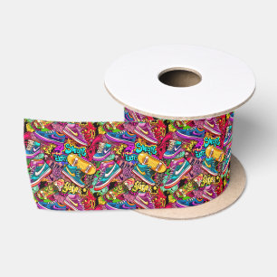 Ruban En Satin Motif de carreaux cool bande dessinée graffiti ado