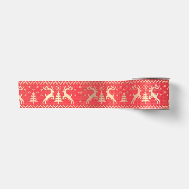 Ruban En Satin Motif de cerfs roux et or (Devant)