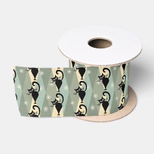 Ruban En Satin Motif de chat noir du milieu du siècle