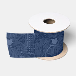Ruban En Satin Motif de circuit Geek bleu