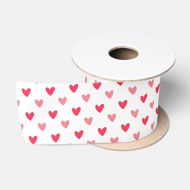 Ruban En Satin Motif de coeur d'amour rouge et rose (Bobine)