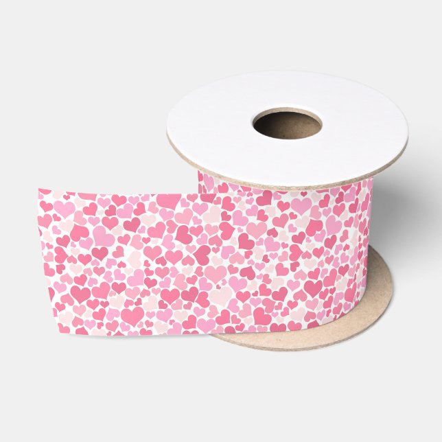 Ruban En Satin Motif de Coeurs roses romantiques (Bobine)