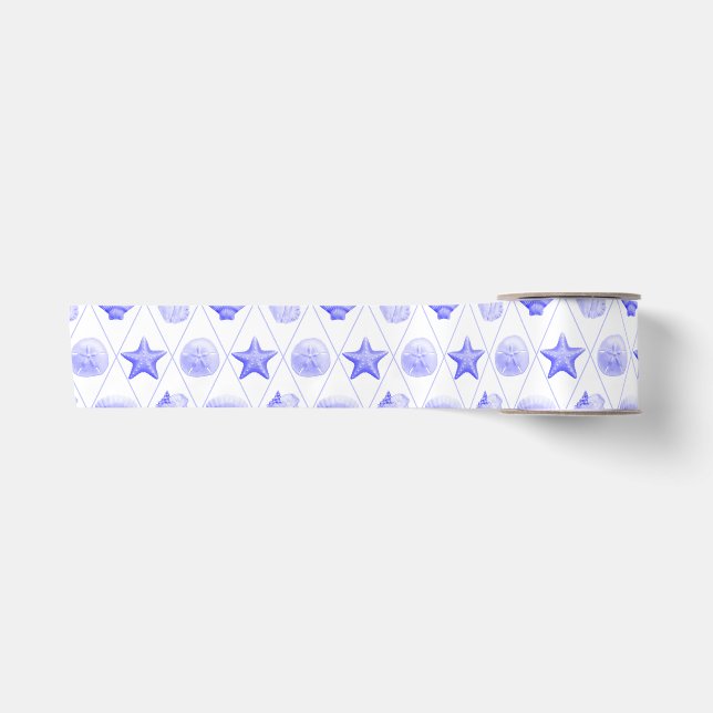 Ruban En Satin Motif de coquillage de plage (Devant)