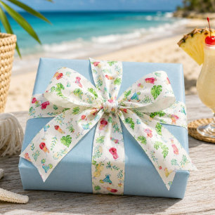 Ruban En Satin Motif de Daiquiri Tropical à l'aquarelle