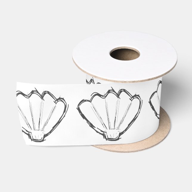 Ruban En Satin Motif de dessin Esquisse de coquillage (Bobine)