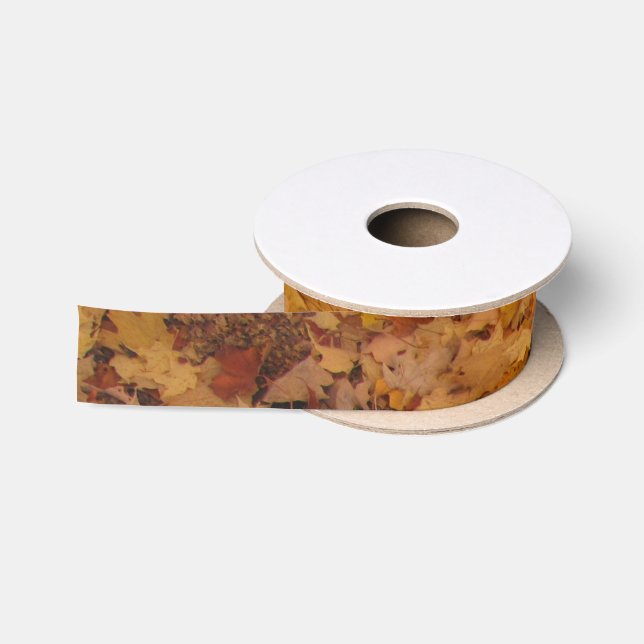RUBAN EN SATIN MOTIF DE FEUILLES D'AUTOMNE (Bobine)