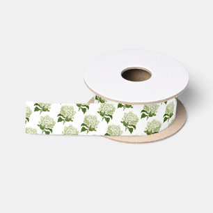 Ruban En Satin Motif de fleur d'hortensia vert clair et blanc