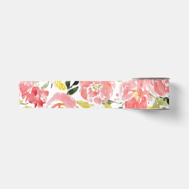 Ruban En Satin Motif de fleurs d'aquarelle (Devant)
