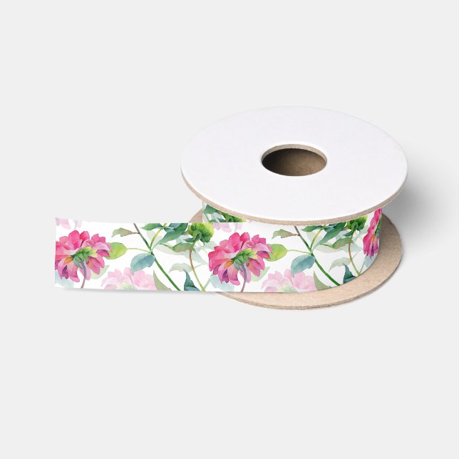Ruban En Satin Motif de fleurs d'aquarelle rose (Bobine)