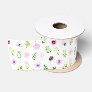 Ruban En Satin Motif de fleurs et de feuillage violets
