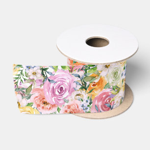 Ruban En Satin Motif de fleurs Roses rose jaune blanc orange