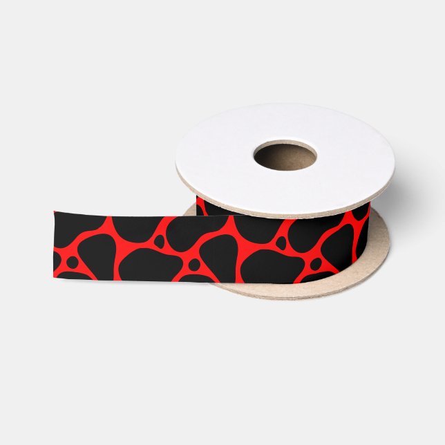 Ruban En Satin Motif de girafe rouge et noire (Bobine)