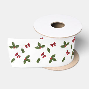 Ruban En Satin Motif de houx commun de Noël et de rubans rouges