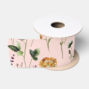 Ruban En Satin Motif de jardin de fleurs sauvages 