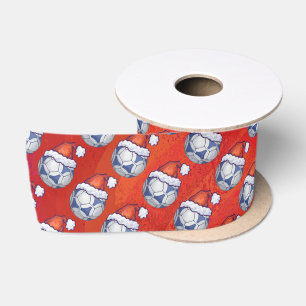 Ruban En Satin Motif de la balle de soccer en bleu et blanc sur r