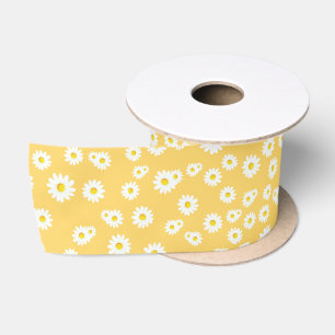 Ruban En Satin Motif de marguerites bohèmes jaunes de printemps