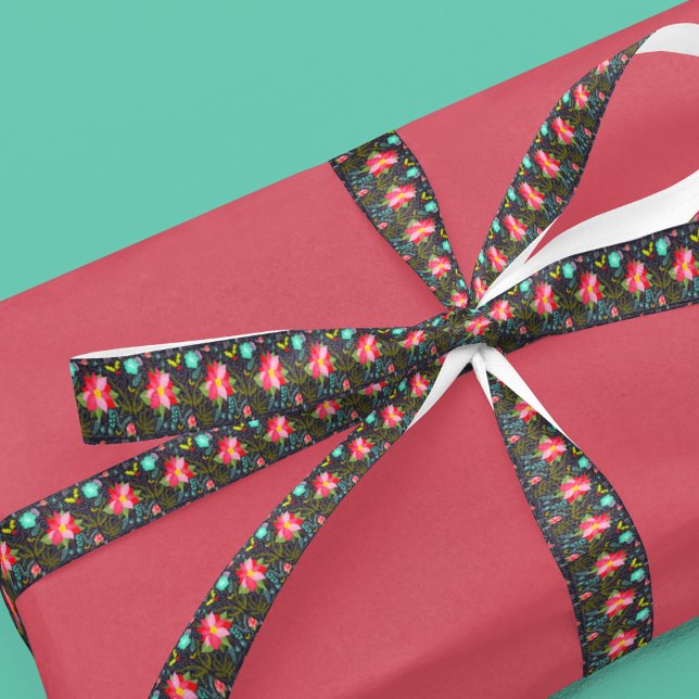 Ruban En Satin Motif de Noël moderne Poinsettia (Créateur téléchargé)