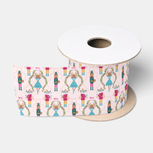 Ruban En Satin Motif de noisette de vacances magique rose