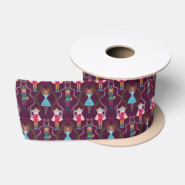 Ruban En Satin Motif de noisette magique de vacances Rouge (Bobine)