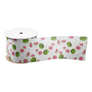 Ruban En Satin Motif de pastèque rose et vert d'été