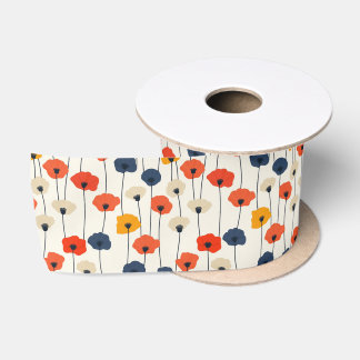 Ruban En Satin Motif de pavots colorés à l'aquarelle