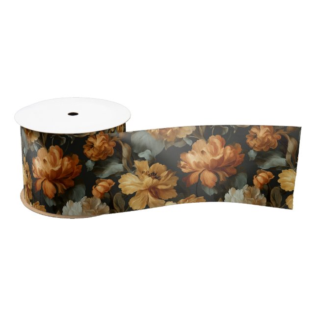 Ruban En Satin Motif de peinture Vintage orange (Bobine)