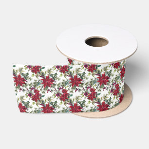 Ruban En Satin Motif de poinsettia à l'aquarelle